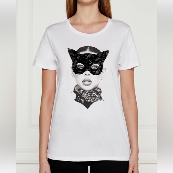 Guess Tops - NWT GUESS White T-Shirt with Black Mask Graphic XL